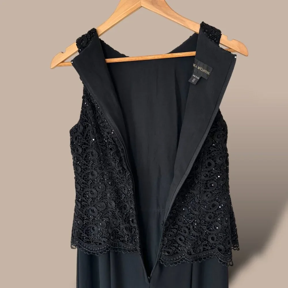 Jessica McClintock Black Sleeveless Maxi Dress Size 10 Formal Prom Wedding MOB - Picture 5 of 13